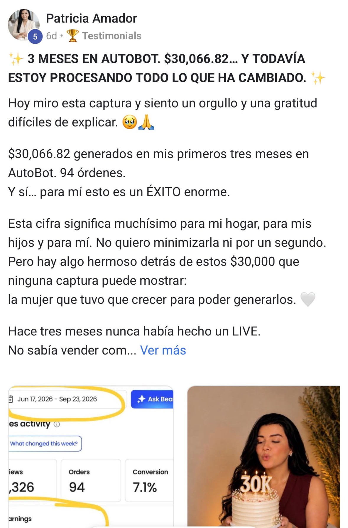 Testimonio de Patricia — $30,066 en tres meses