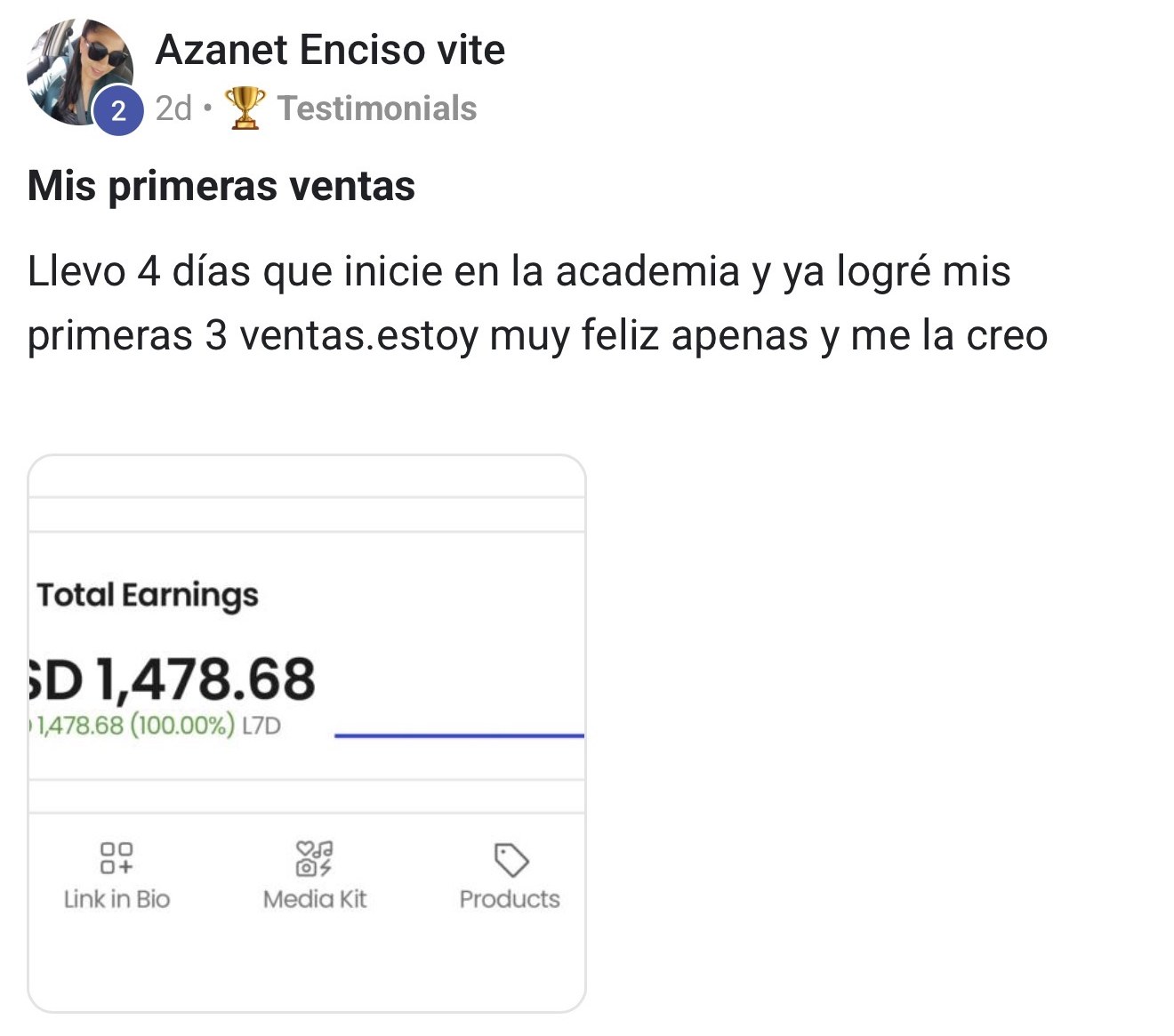 Testimonio de Azanet — sus primeras 3 ventas en 4 días